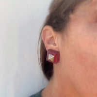 Vintage Alexis Bittar Red Lucite Pyramid Earrings